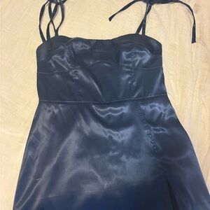 Satin Navy Dress with Tie Straps